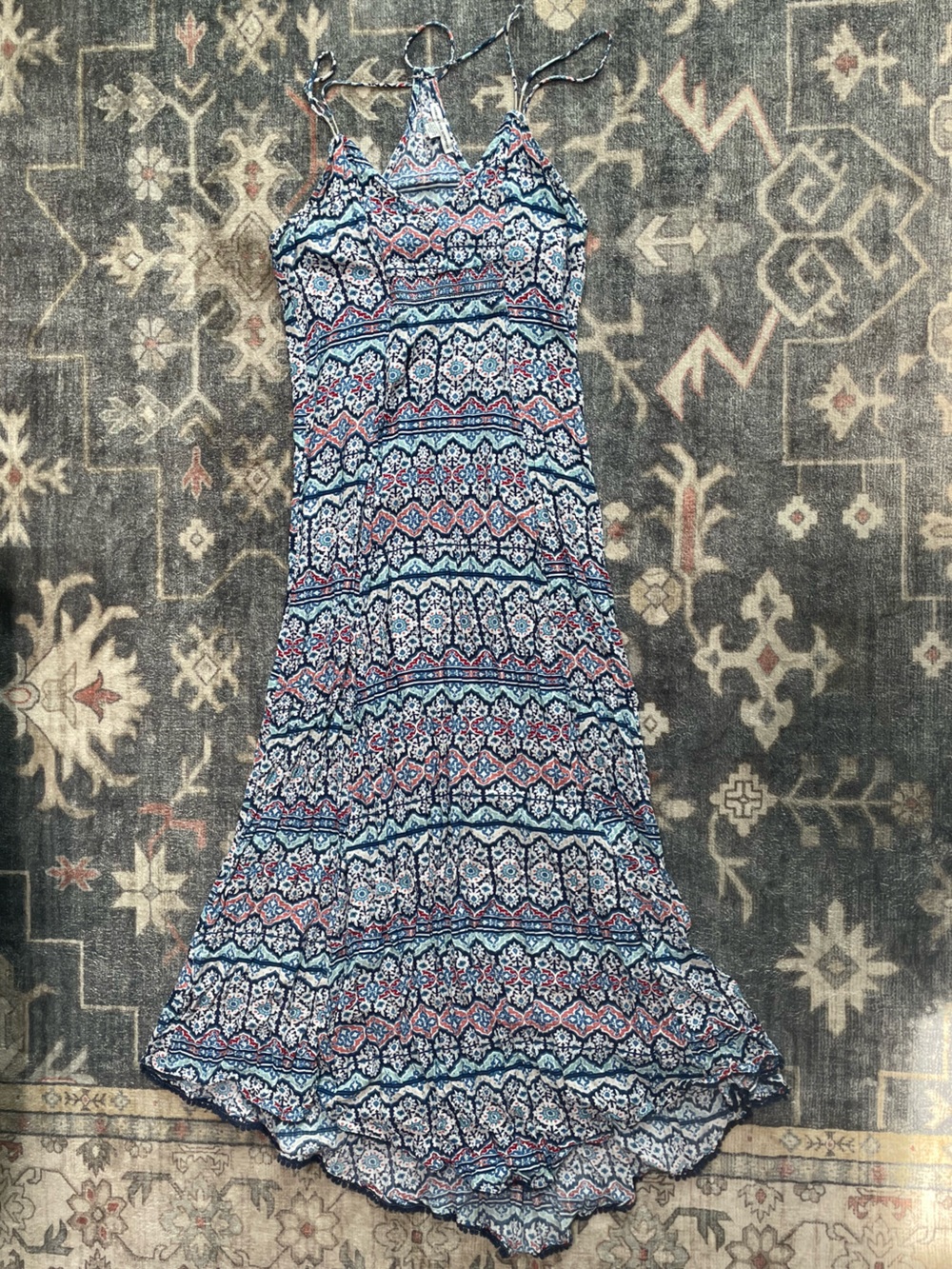 American Eagle Outfitters Blue, Red and White Printed Halter Dress